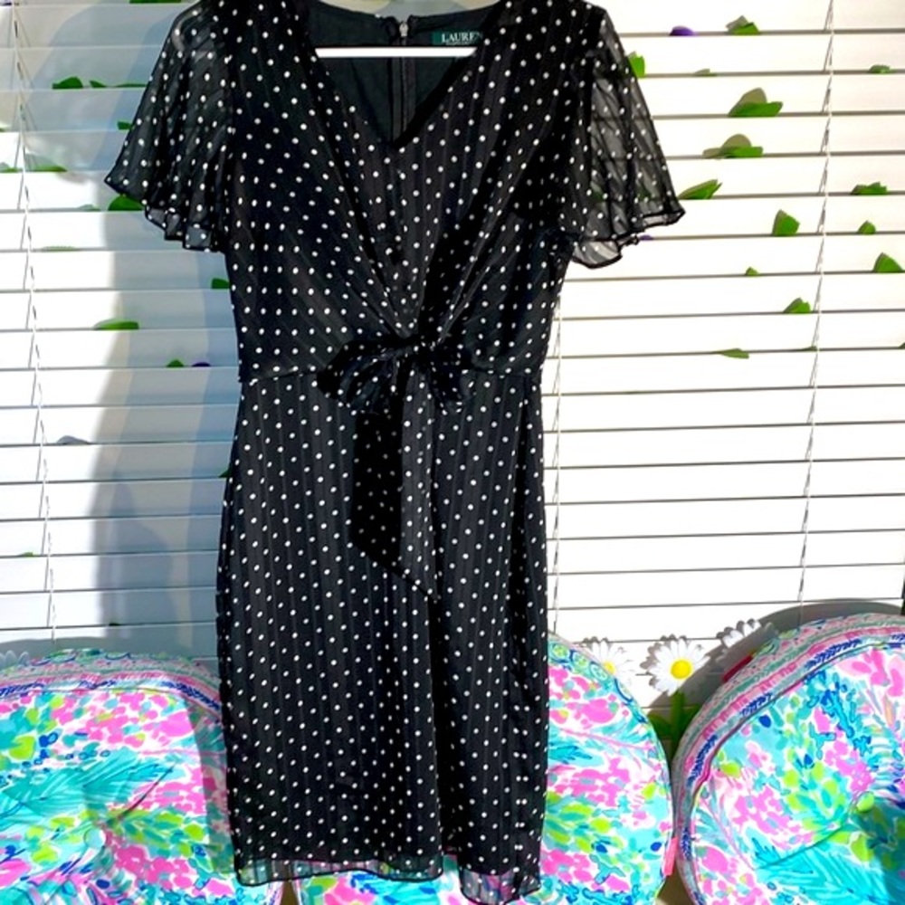 Ralph Lauren black chiffon dress with white polka dots